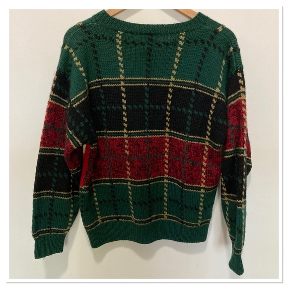 Nordstrom Vintage Point Of View Knit Plaid Christmas Cardigan Sweater Wool Red M - Picture 4 of 6